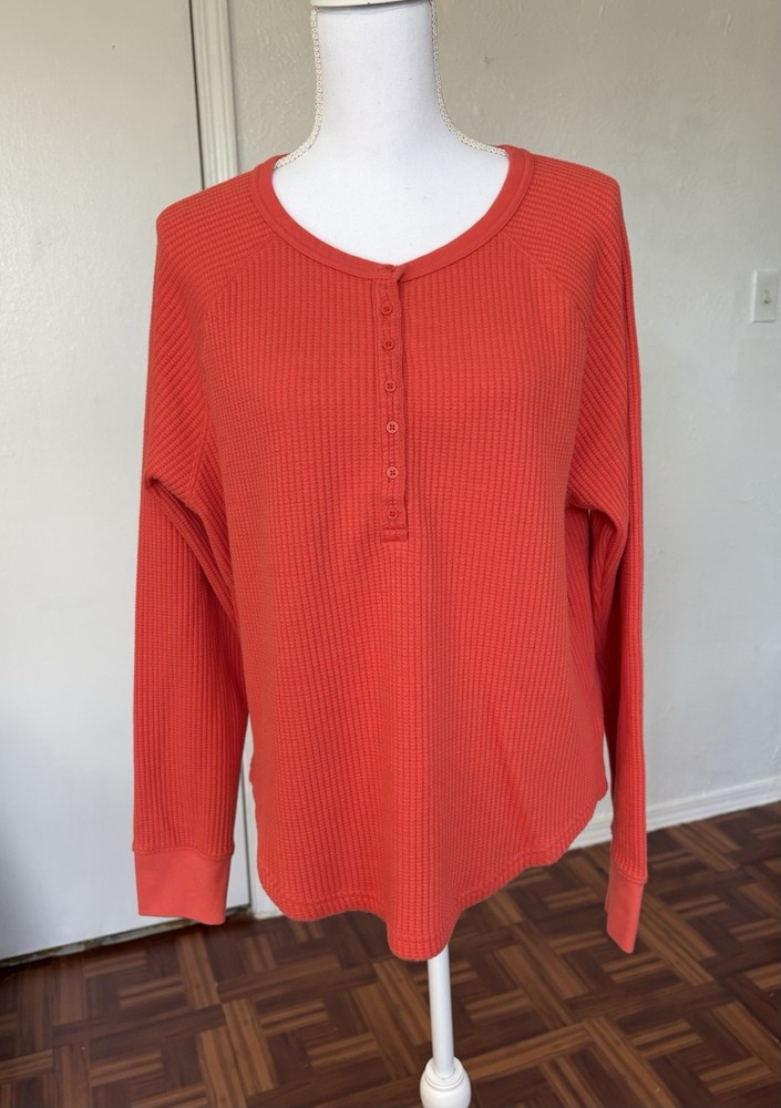 Gap Women's Long Sleeve Orange Waffle Knit Top Size Medium Tall