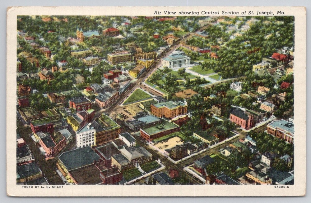 Vintage Linen Postcard St. Joseph MO Air View City Hall 1948 Posted