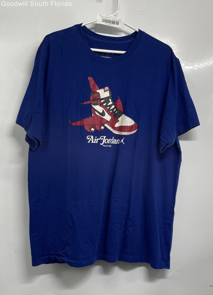 Jordan Air Mens Blue Graphic Print Short Sleeve Standard Fit T-Shirt Size XXL