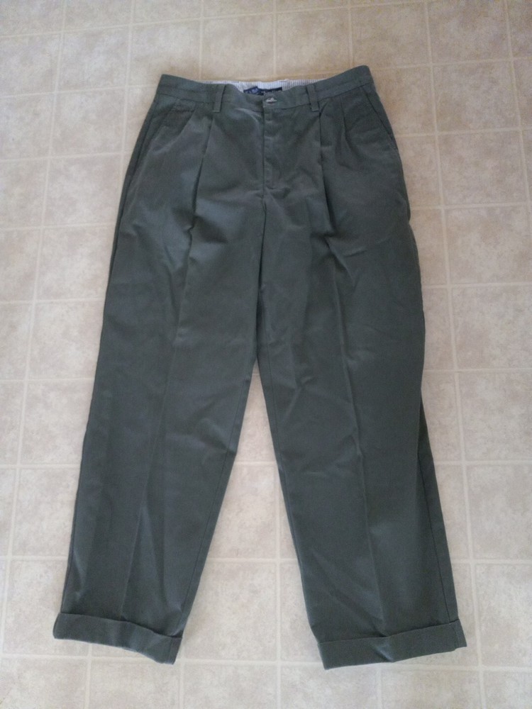 Tommy Hilfiger Mens Olive Green Pleated Khakis 35X30
