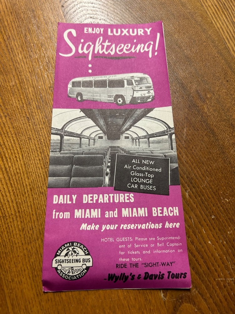 Vintage 1950’s Miami Beach Wylly’s & Davis Luxury Bus Tours Brochure Florida