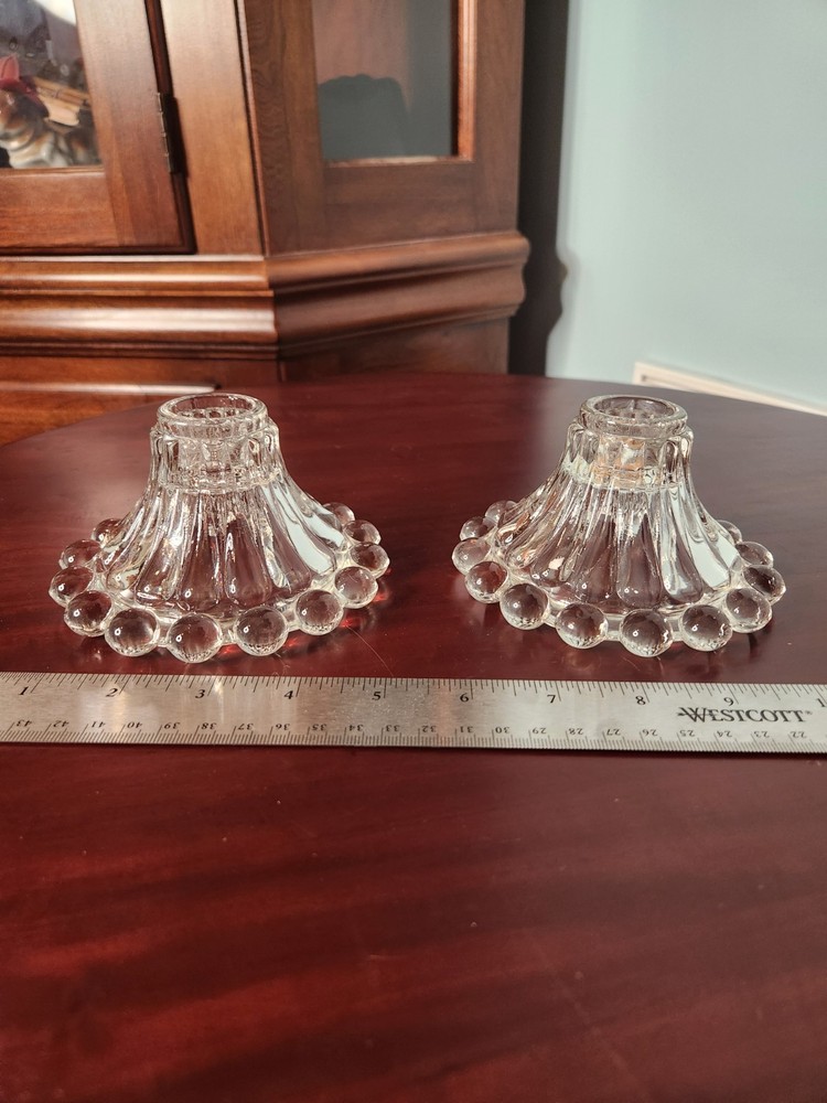 Vintage Anchor Hocking Bubble Edge Boopie Clear Glass Candle Holder Set of 2