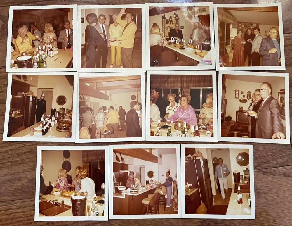 Lot Of 11 Vintage Photos 1970s House Party Mid Century Fashion & Decor Swingers