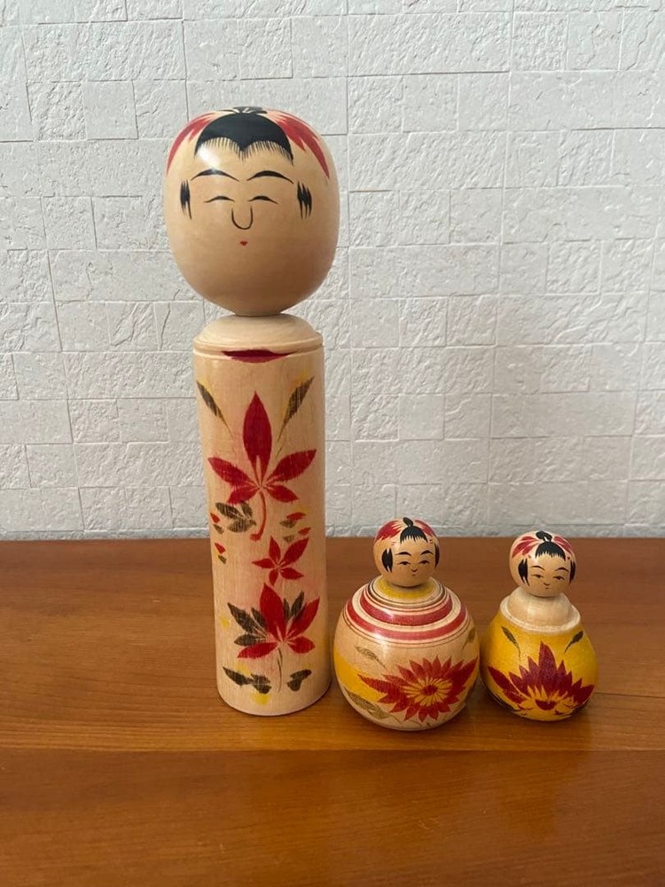 Sakurai Traditional Kokeshi Dolls Ejiko Nemariko Naruko Set of 3 Used