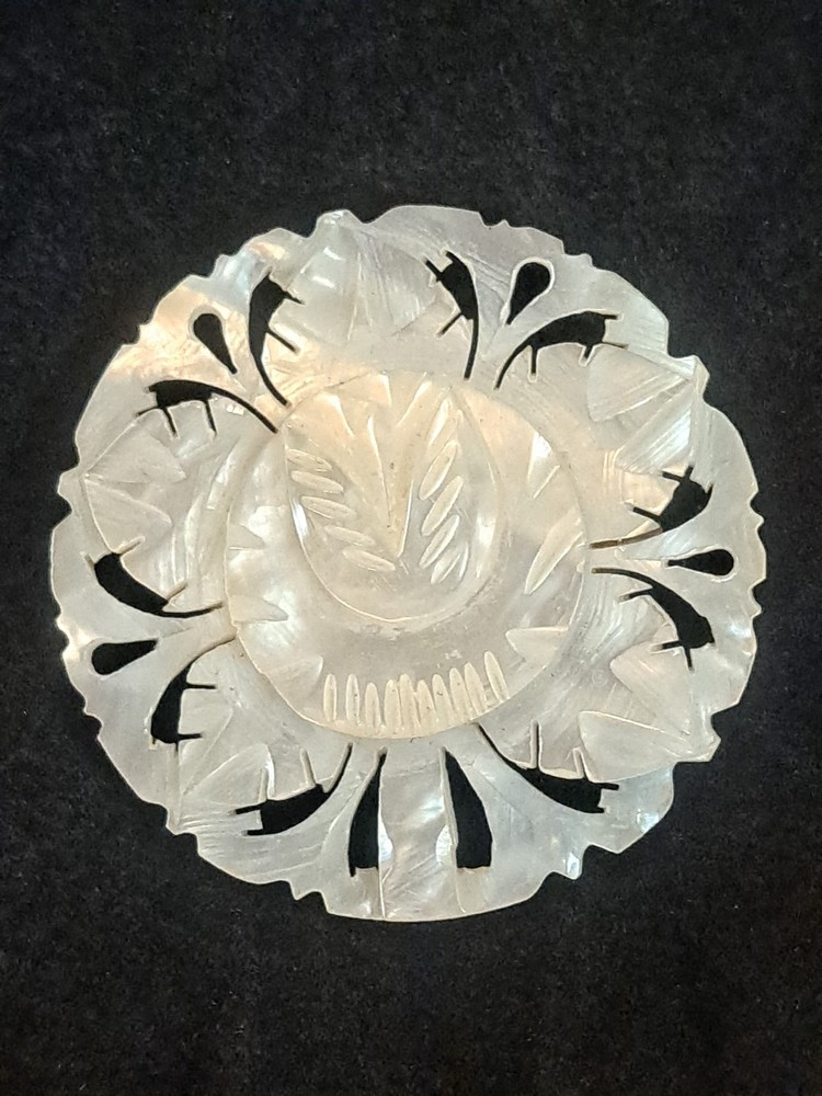 Vintage Bethlehem Carved Mother Of Pearl Brooch Pin