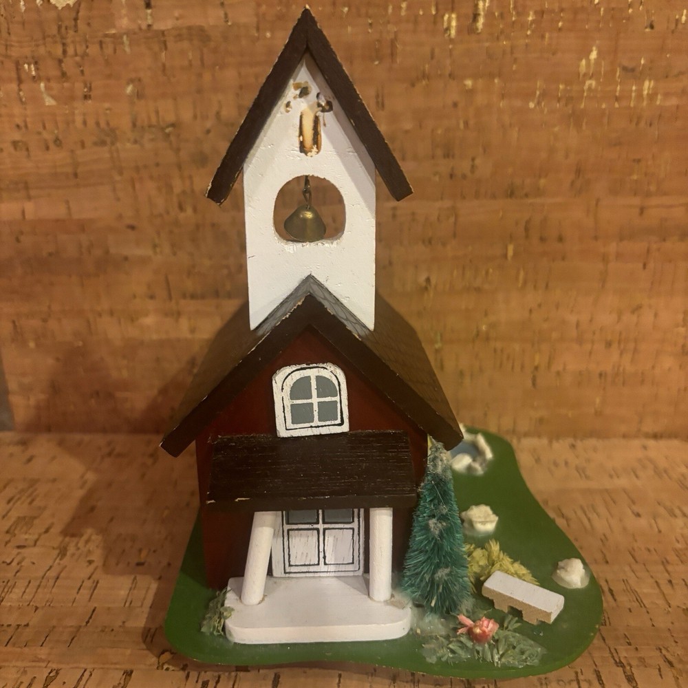 Vintage Rare Enesco Wooden Church Music Box With Crank