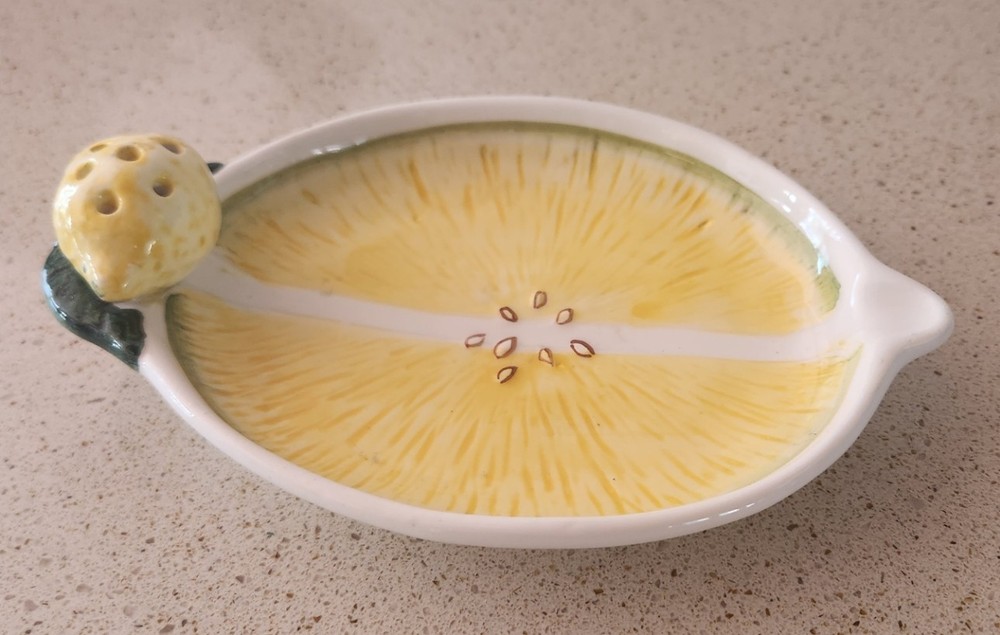 Lemon Wedge Dish Italy Majolica Plate Stamped Impressed 6 1/2 in