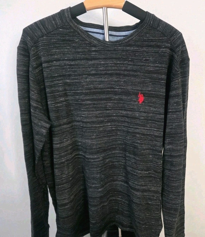U.S. Polo Assn Long Sleeve Shirt Men’s Medium Gray Heather Crewneck Casual...