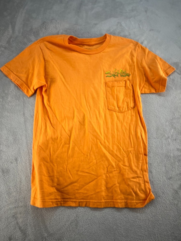 Salt Life Fishing Graphic T-Shirt Mens Small Orange Short Sleeve Tee Hiking