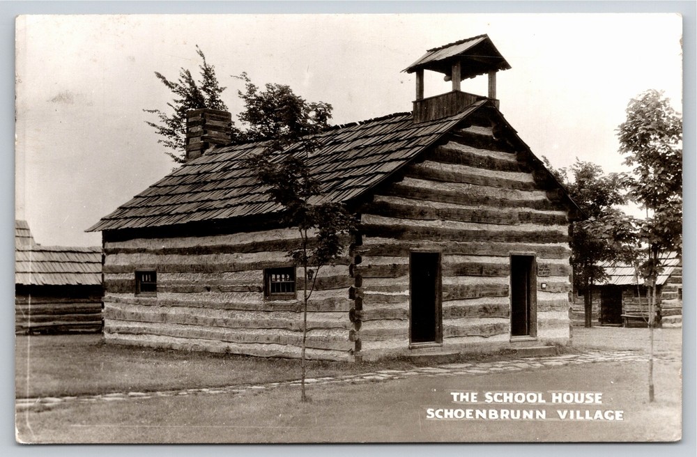 New Philadelphia Ohio~Schoenbrunn Village Schoolhouse~RPPC~1947~Real Photo PC