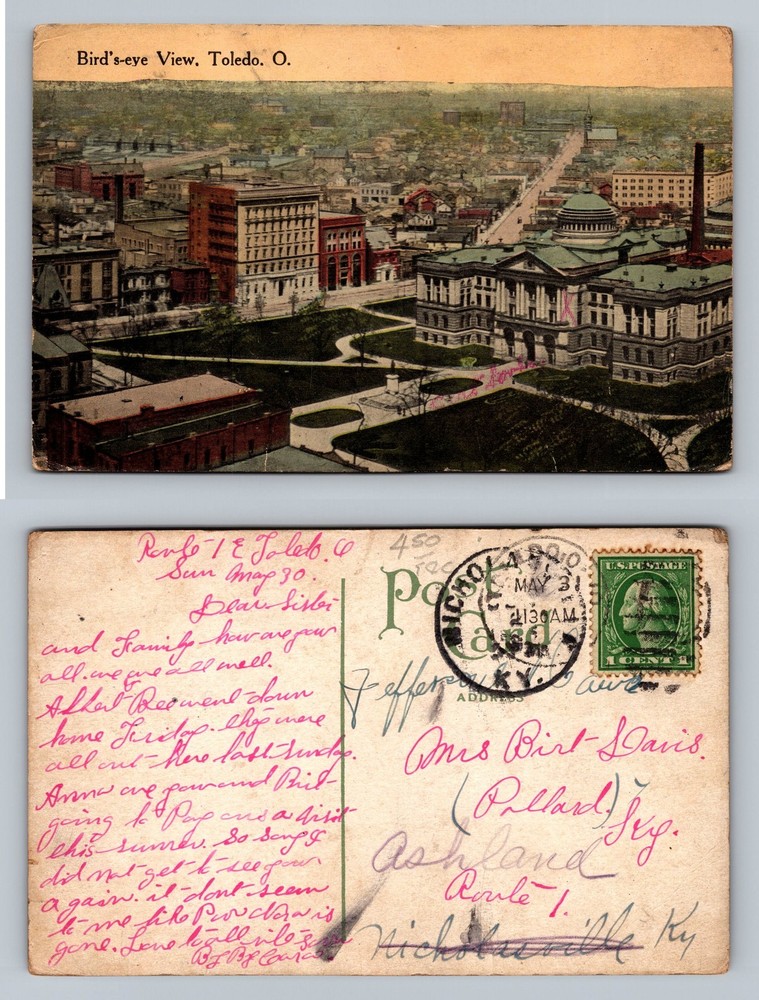 Toledo, OH-Ohio, Bird’s-eye View Government Center View c1910 Vintage Postcard