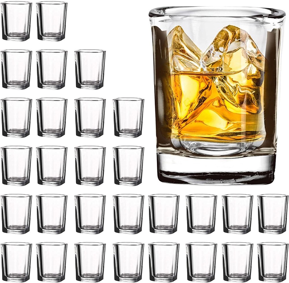 30 Pack Heavy Base Shot Glasses Bulk 2.2 oz Square Shot Glass Set Clear Espresso