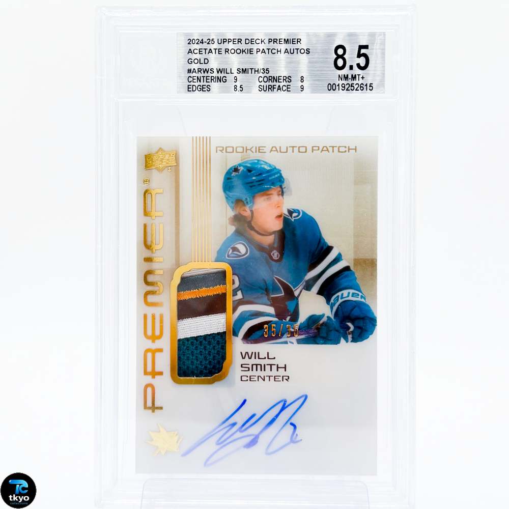 2024 UD PREMIER WILL SMITH GOLD ROOKIE ACETATE PATCH AUTO LAST PRINT /35 SHARKS