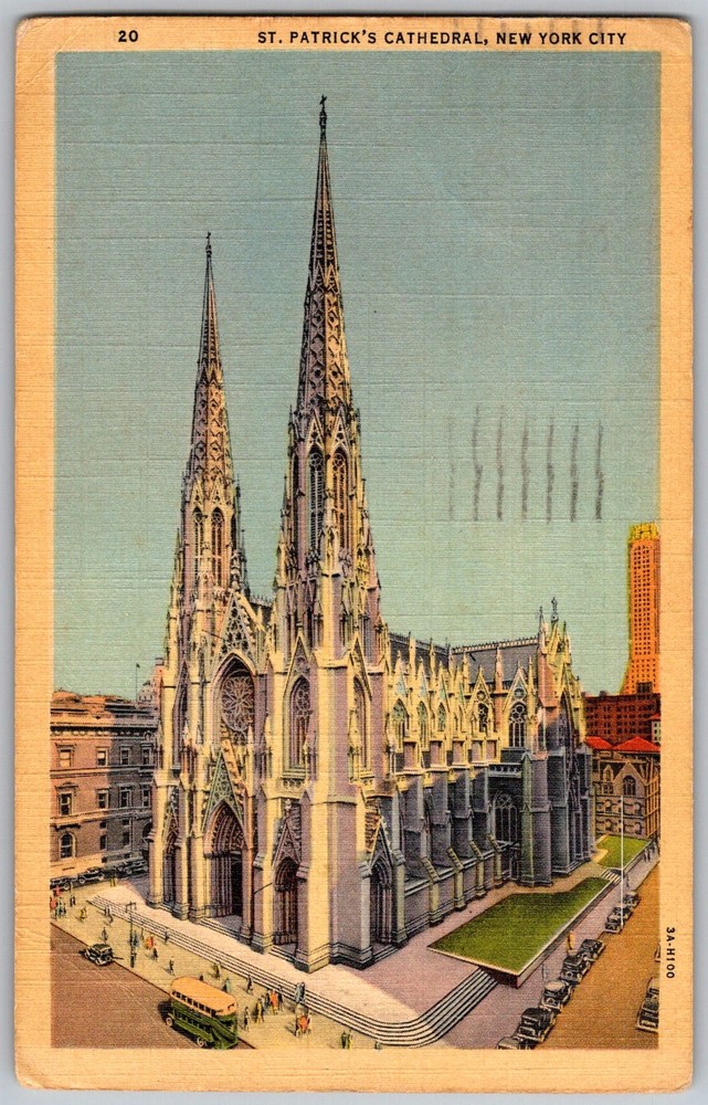 Vtg Linen Postcard St Patrick's Cathedral New York, NY 1940s