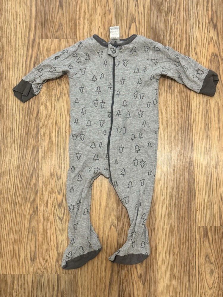 Gerber Organic Baby One Piece Gray Trees Graphic 6-9 Month Long Sleeve