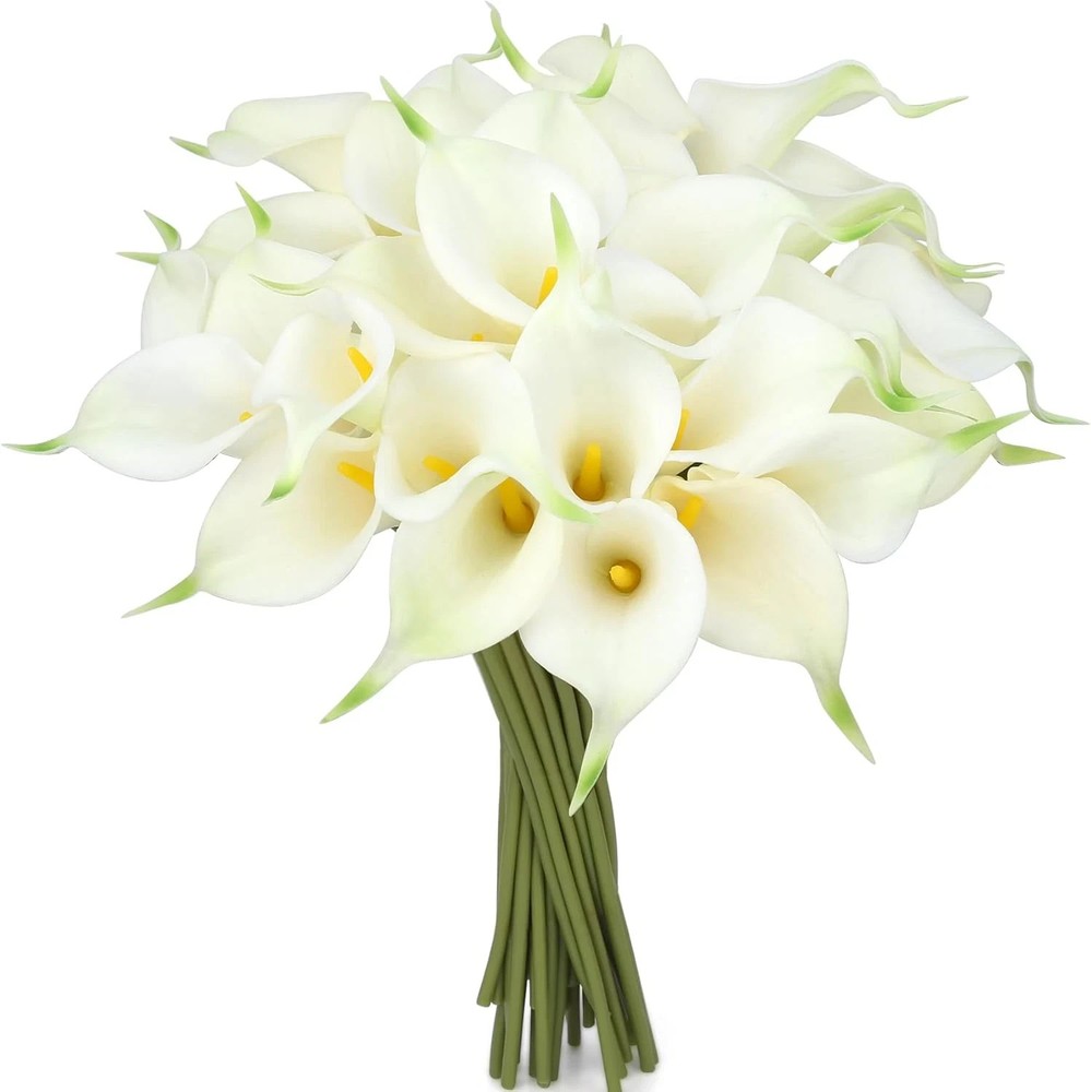 24 Pcs White Artificial Flowers Fake White Calla Lily Silk Flower Real Touch for