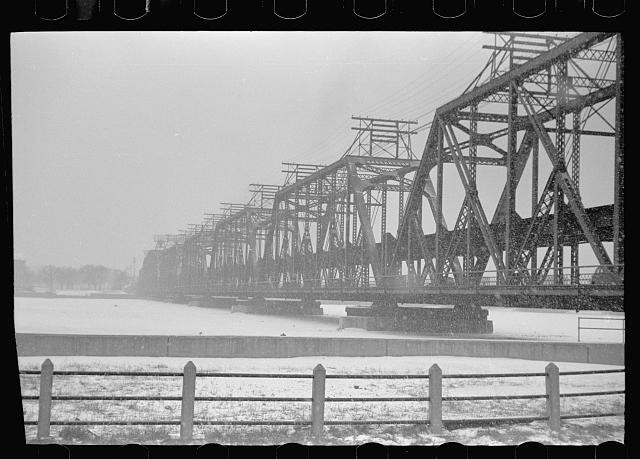 Davenport Iowa Mississippi River Bridge 1940 Winter Steel Truss Bridge