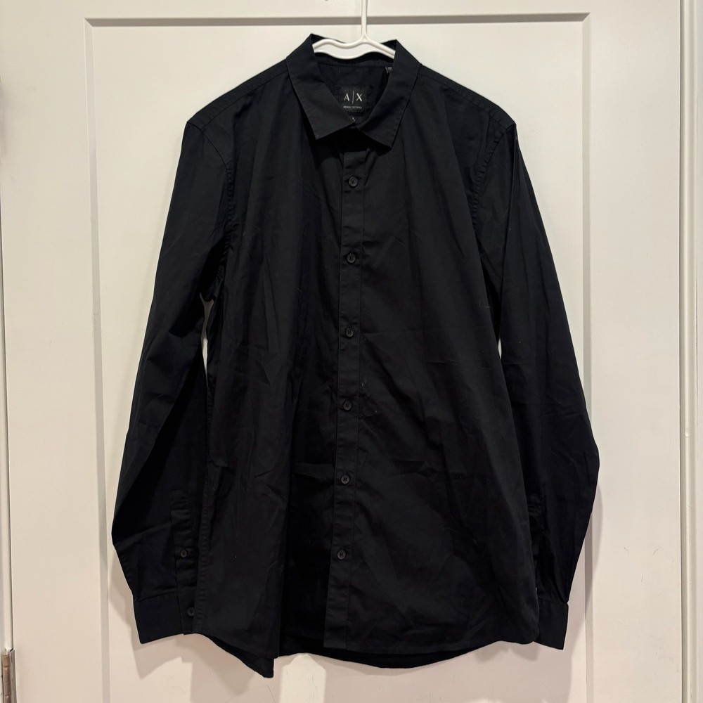 Armani Exchange Mens Slim Fit Long Sleeve Button Down Shirt Black Size L