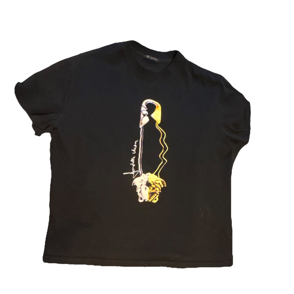Versace Black Graphic Print Jersey Cotton Crew Neck Men's Short Sleeve T-Shirt