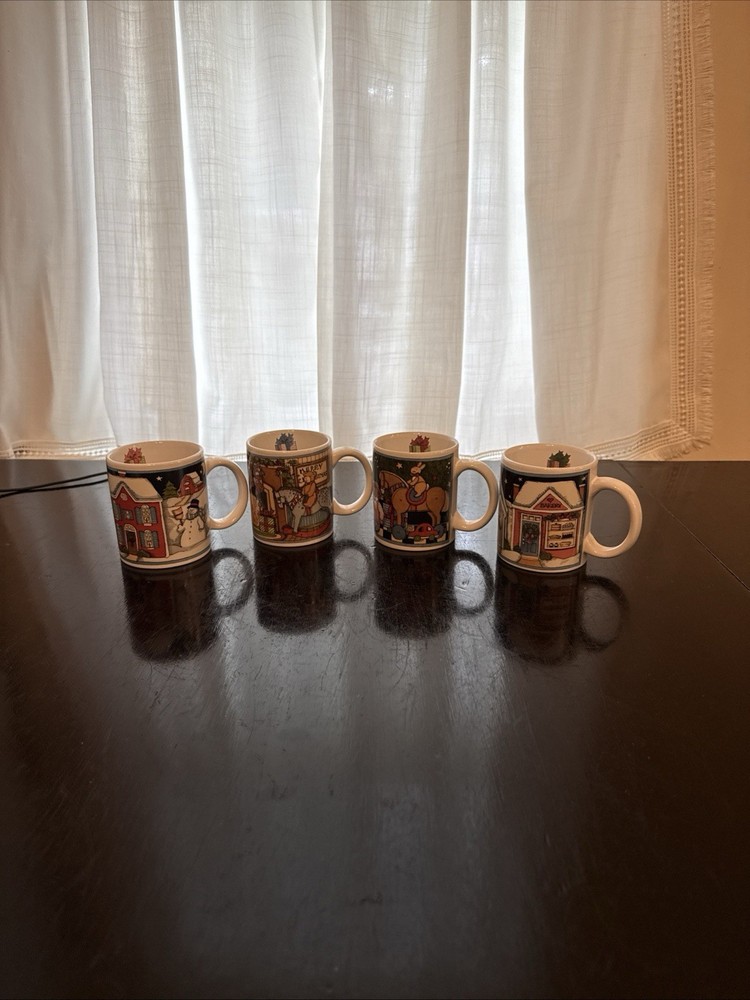 Christmas VTG Holiday Mugs Set Of 4. Made From Stoneware Susan Winget
