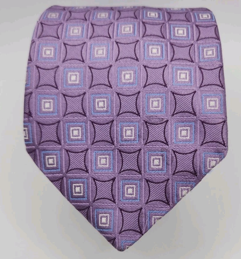 Nordstrom Purple Geometric Mens Tie 100% Silk Made In USA 60