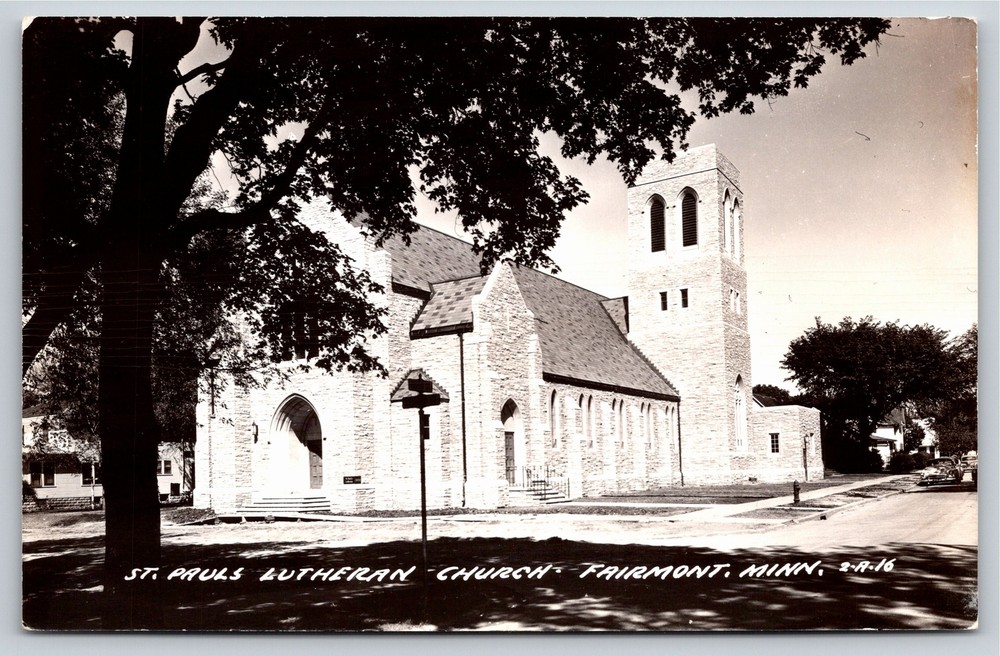 RPPC~Fairmont Minnesota~St Pauls Lutheran Church Street View~Real Photo Postcard