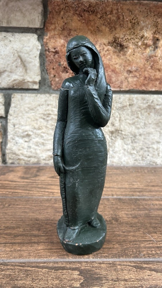 Vintage Hand Carved Spanish Wooden Statue by M. Oliver
