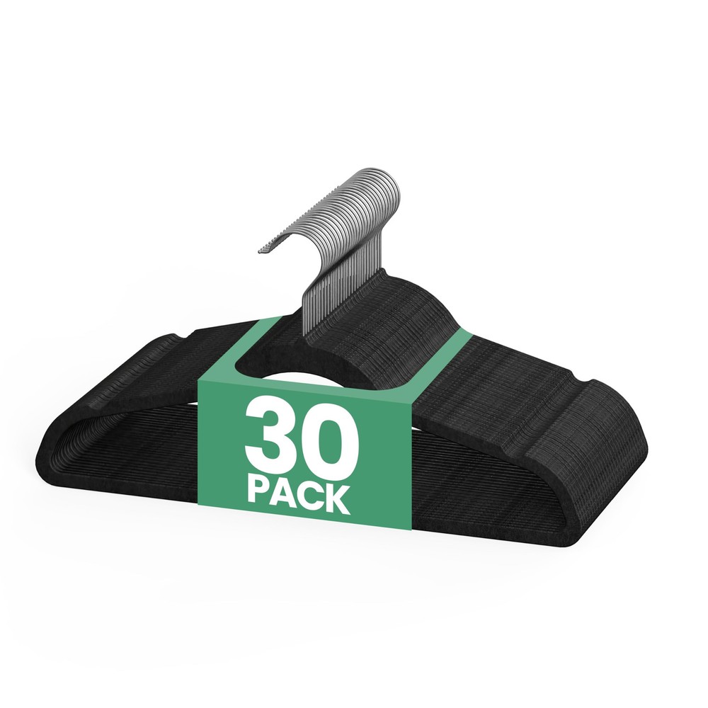 30 Pack Heavy Duty Non-Slip Velvet Hangers with Shoulder Notches for Durable Closet Storage