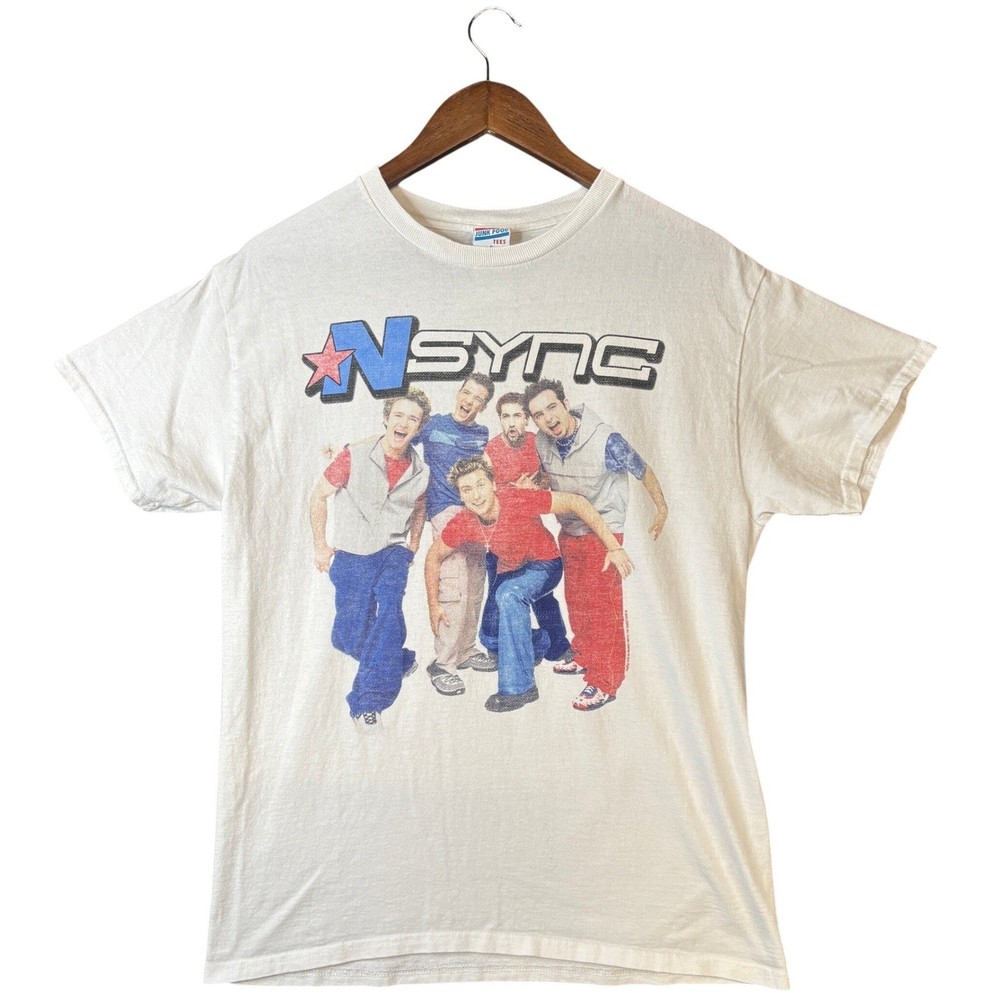 Vintage Y2K NSYNC Graphic T-Shirt White Mens Small S Boy Band Junk Food