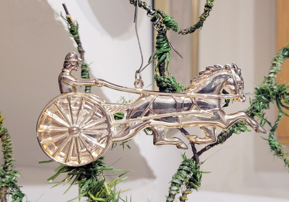 GORHAM SILVERPLATED HORSE AND SULKY 1980 ORNAMENT. With Original Box