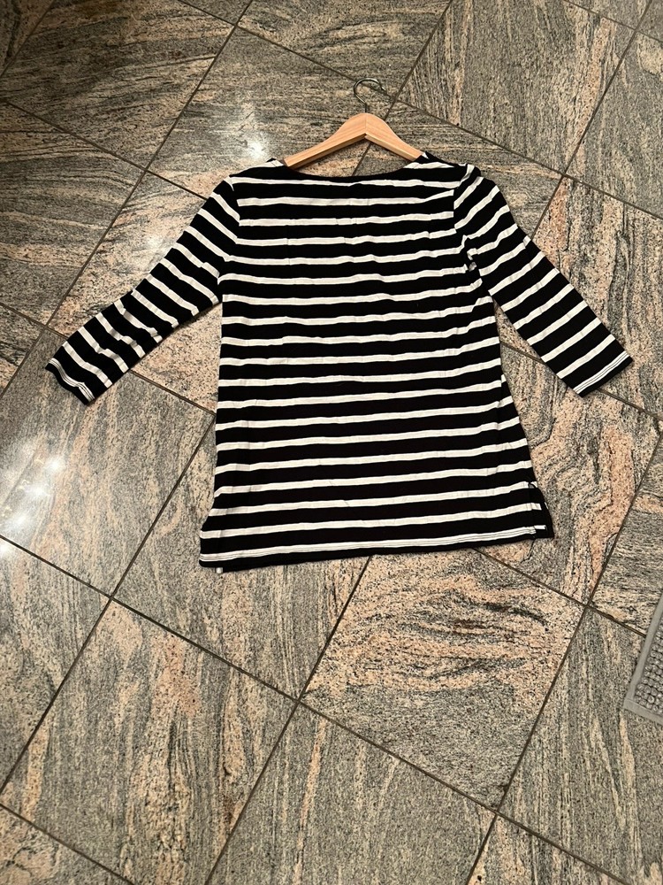 Jones New York Black White Striped Boat Neck 3/4 Sleeve Pullover Top Size S