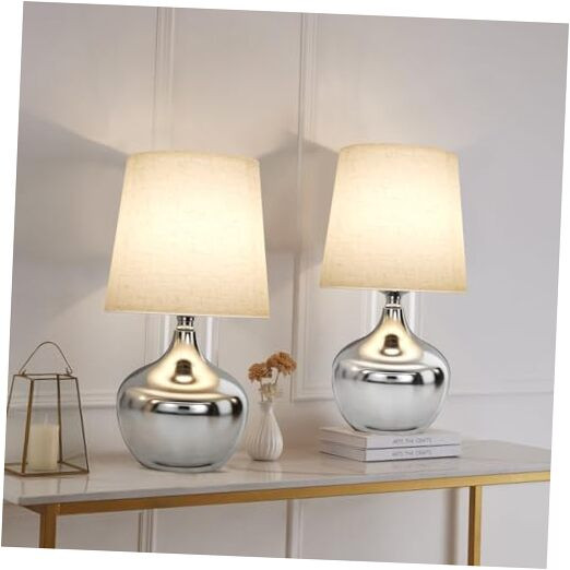 Night Stand Lamps Set 2 - Metal Touch Table Lamp for Bedroom Small Chrome