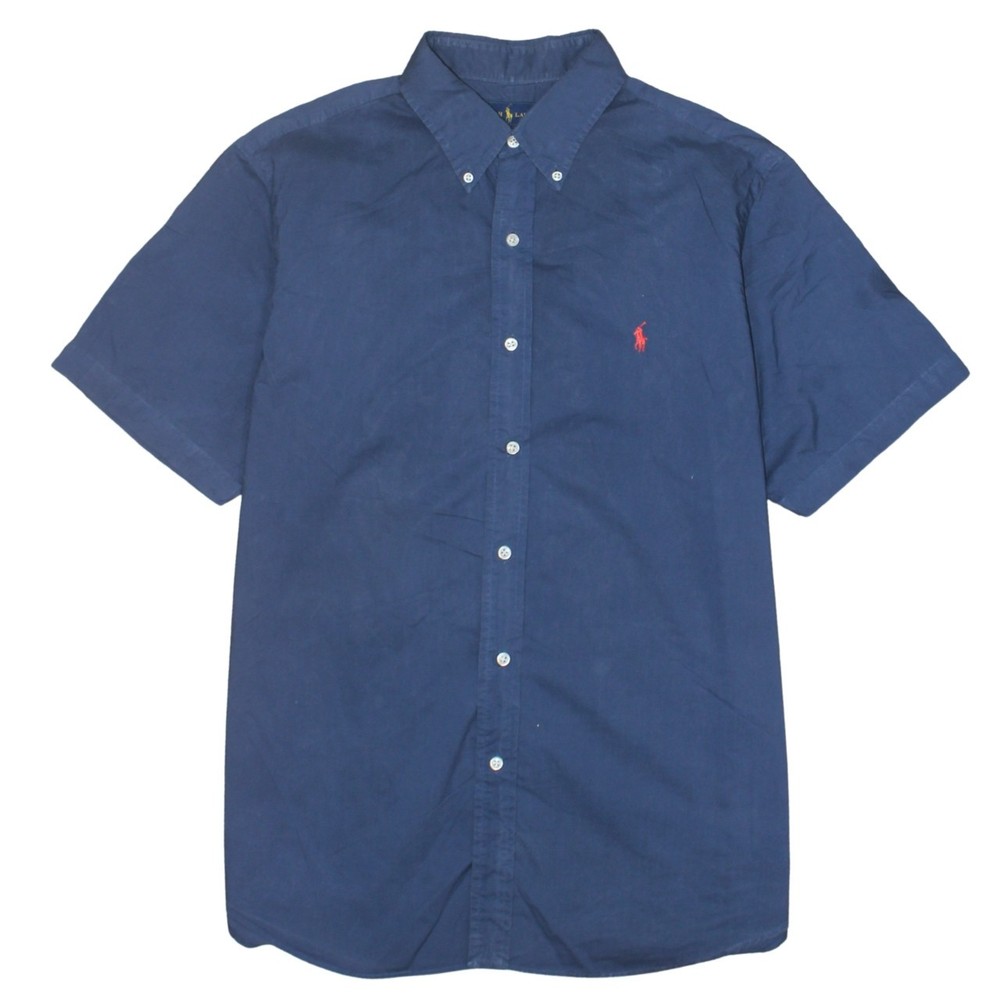 Polo Ralph Lauren Mens Shirt Navy Blue Short Sleeve Button Up Embroidered L