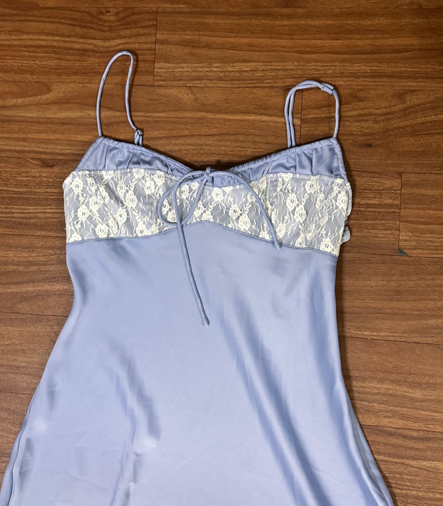 Urban Outfitters Flirty Baby Blue Satin Lace Slip Dress Coquette Size M