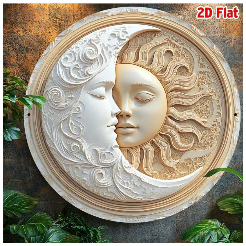 Vintage Aluminum Retro Round Sun & Moon Wall Art 8x8 Inch Metal Sign Home Decor
