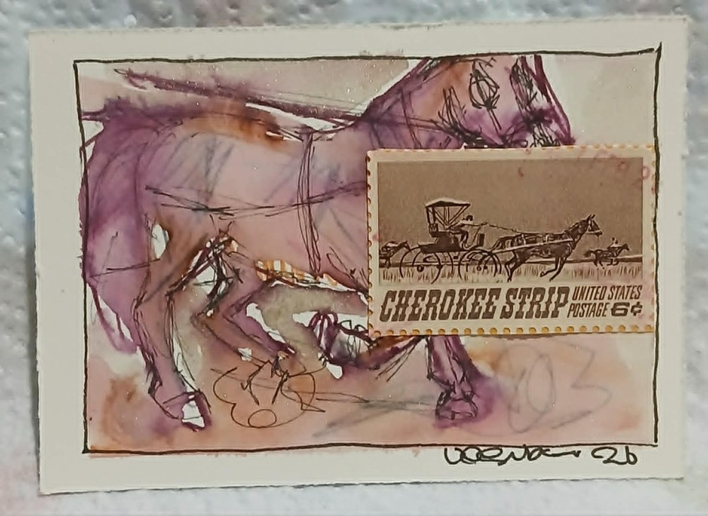 Cherokee Strip Land Run – 6¢ USPS Commemorative – OOAK Postal Whimsy ACEO