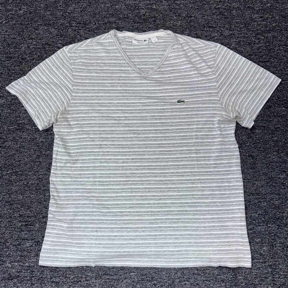 Lacoste Regular Fit Striped T-Shirt - Size L Heather Gray