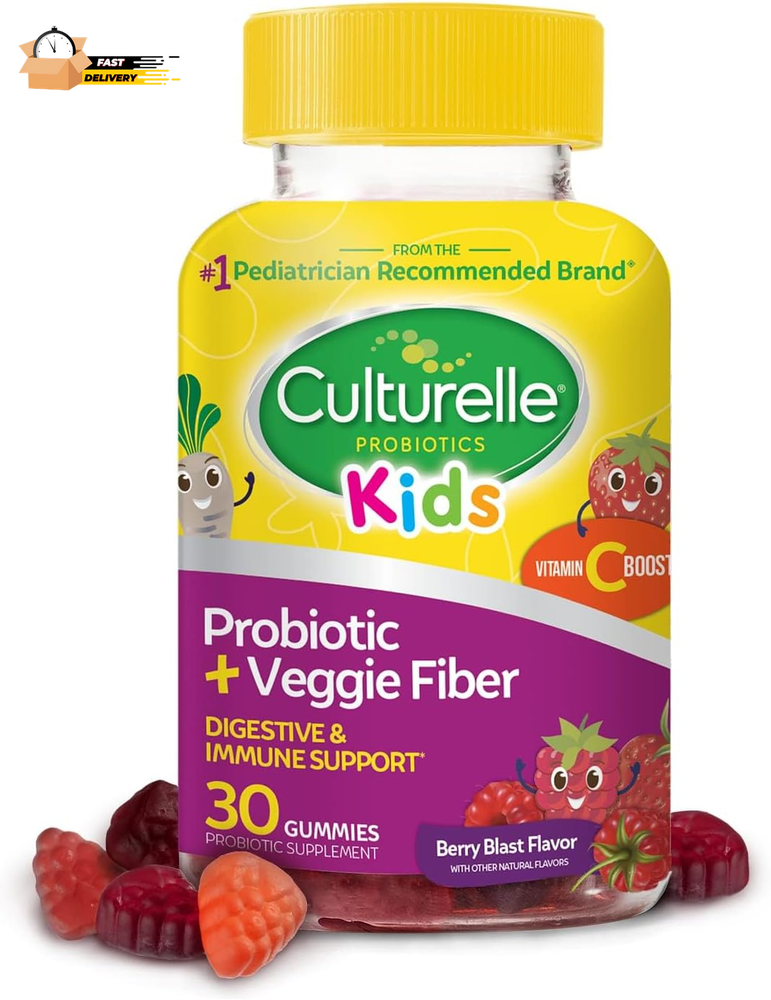 Daily Probiotic for Kids + Veggie Fiber Gummies (Ages 3+) 30 Count Berry Flavor