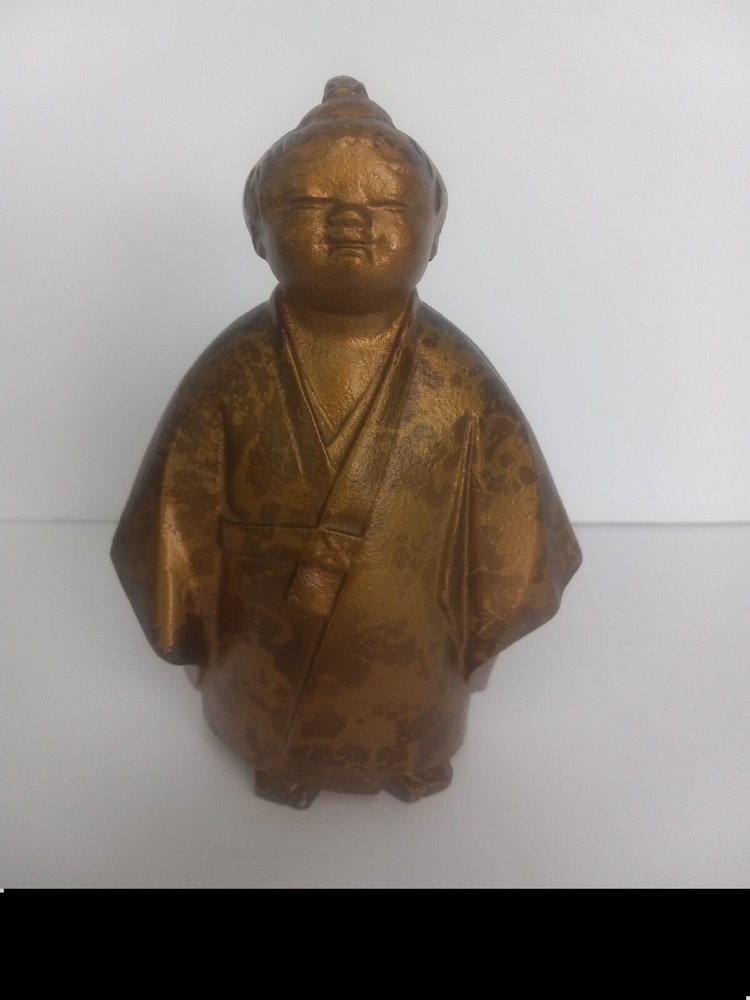 Anatta Buddhist Boy Monk Cast Iron Figurine 6 in. tall Gold Colored Detailed