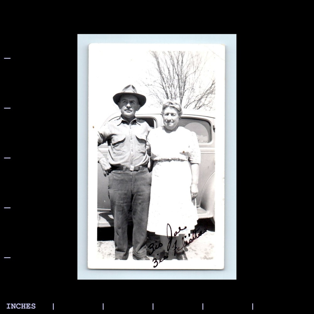 Old Vintage Photo OLDER WOMAN MAN HAT STANDING BY CLASSIC CAR
