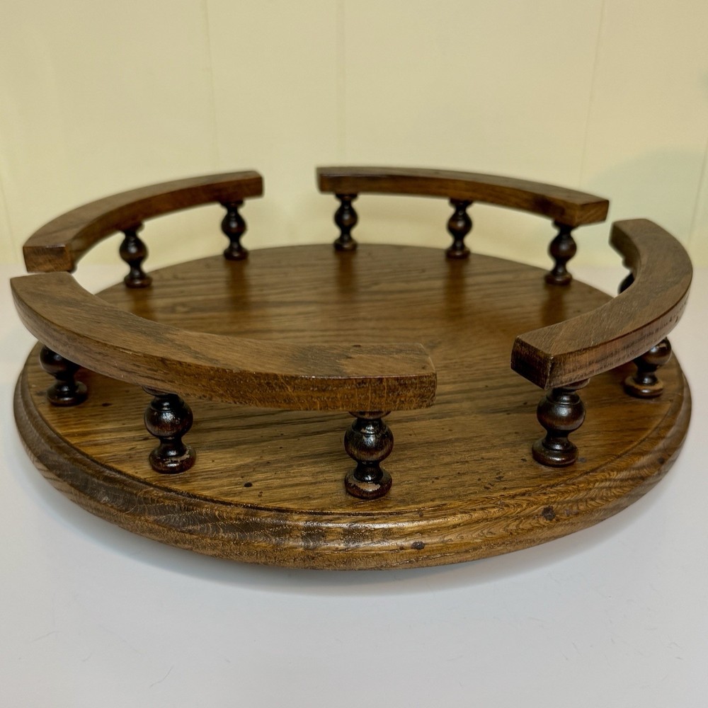 Vintage 12-Inch Wooden Lazy Susan Turntable with Hardwood Spindles