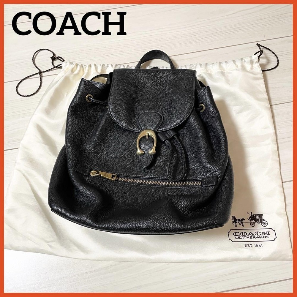 Coach Black Leather Drawstring Backpack Pre-Owned
