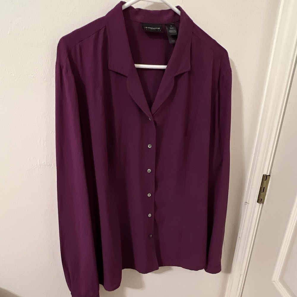 Liz Claiborne Collection Purple Solid Button-Up Collared Long Sleeve Blouse 16