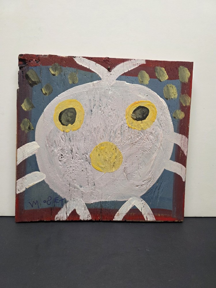 Original Mose Tolliver T White Baby Bird Blue Folk Art Can Tab 12.25