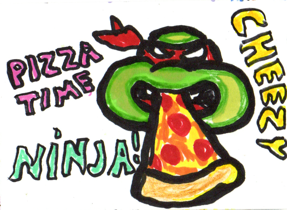 Pizza time Ninja Turtle ACEO original PAINTING miniature outsider art comic art
