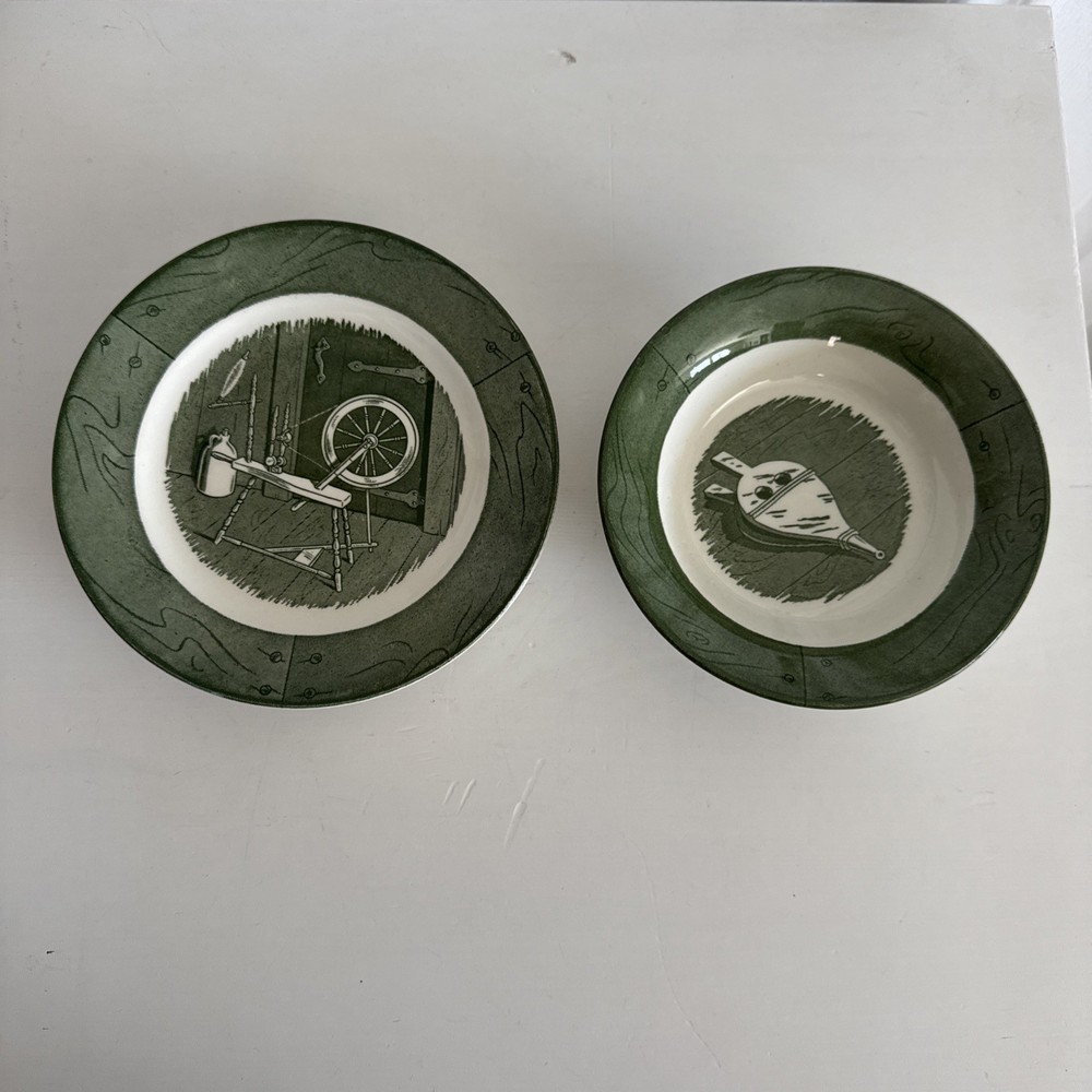Set Of 3 Vintage Royal Colonial Homestead Pattern  Side Plates And Dip Bowl 6”