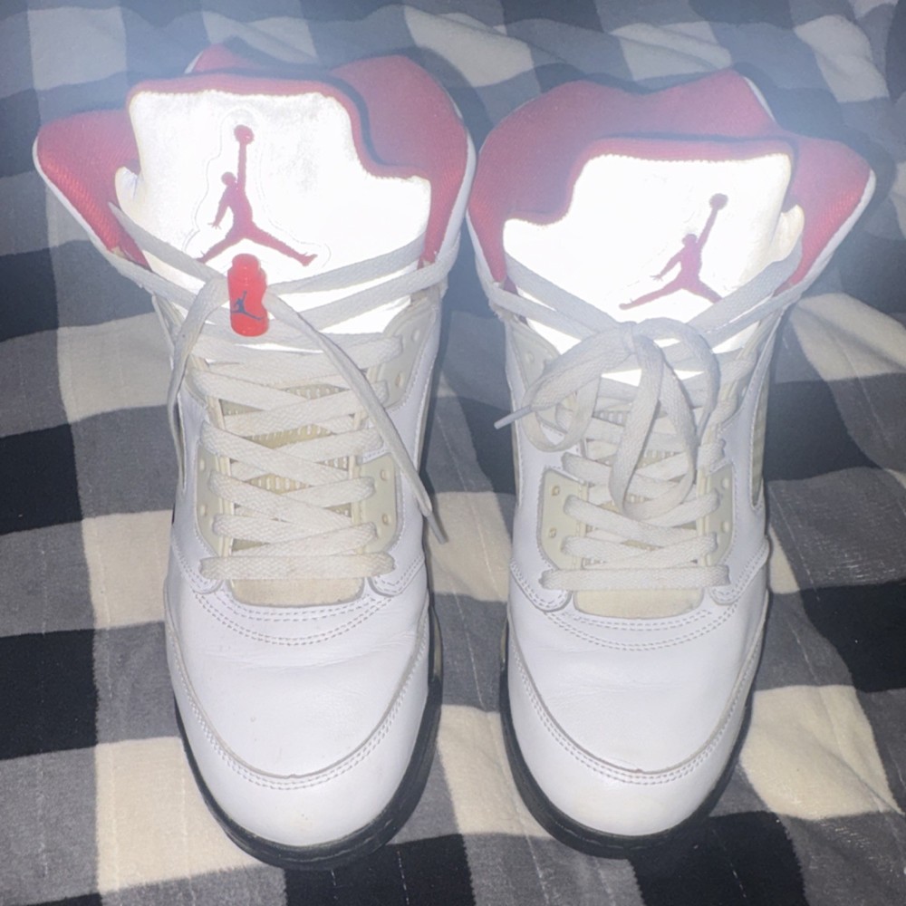 Nike Air Jordan 5 Retro Fire Red DA1911-102 Leather Sneaker White Red Men’s