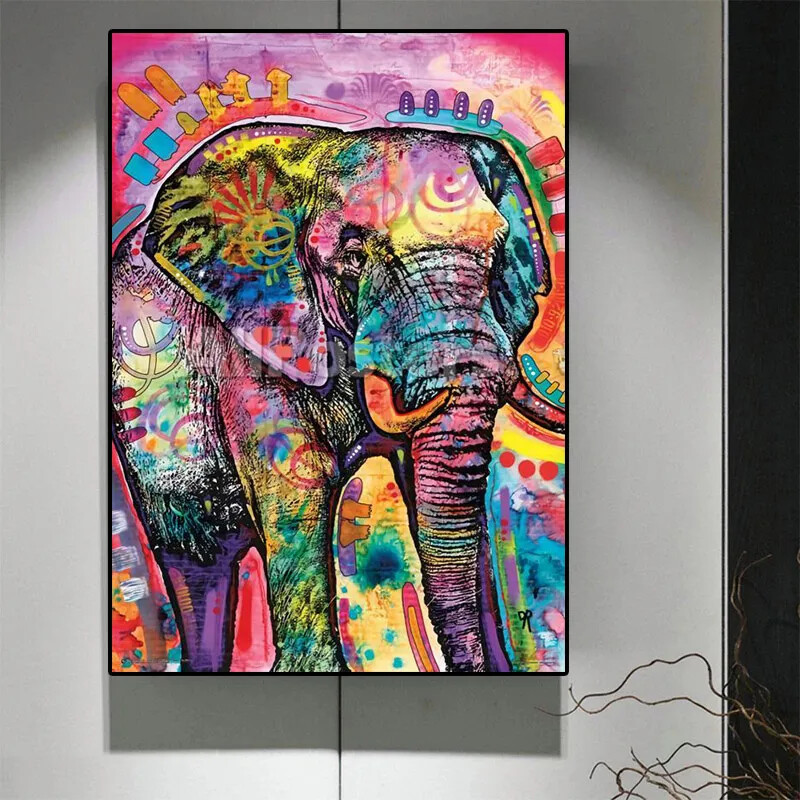 Abstract Colorful Elephant Graffiti Posters Canvas Painting Wall Art Picture-image