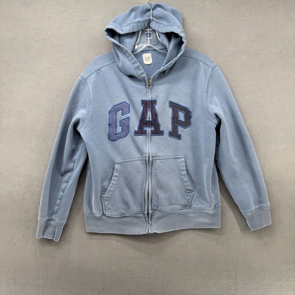 Gap Hoodie Sweatshirt Womens XS Blue Full Zip Logo Long Sleeve Pockets Fleece