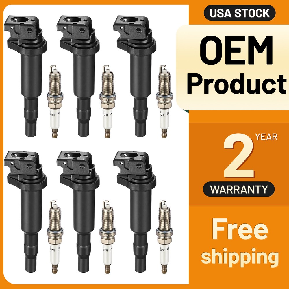 6 Pack Ignition Coil 0221504470 + IRIDIUM Spark Plug for BMW E46 E60 E90 X3 X5